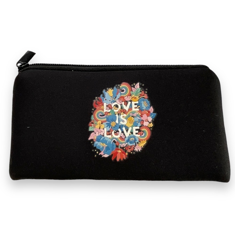 Love Is Love Pride Cosmetic Bag‎ Women’s Neoprene Black Zipper Rainbow Flowers